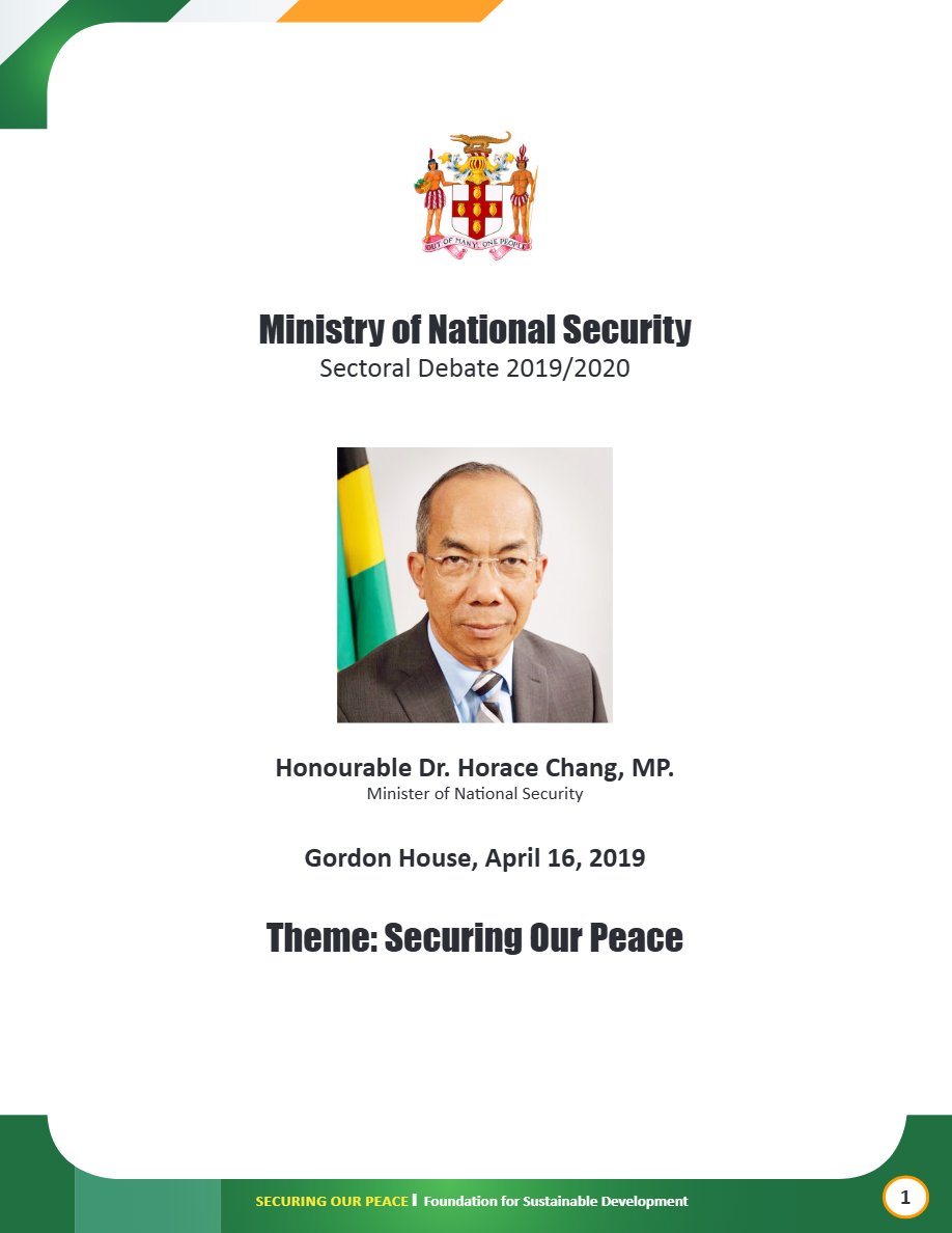 Front page of Ministry of National Security and Peace Sectoral Debate 2019/2020