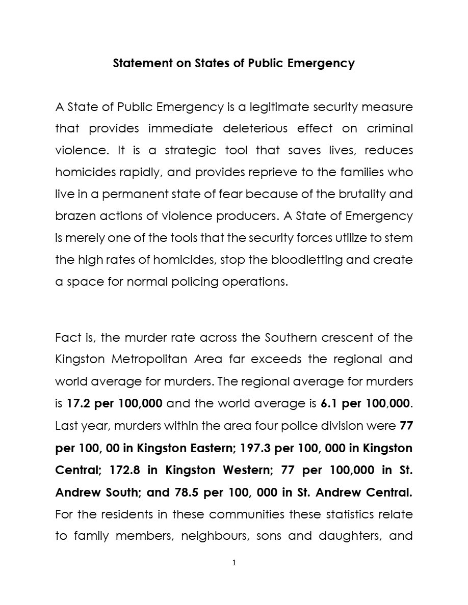 Front page of Statement on States of Public Emergency - Nov. 14, 2021