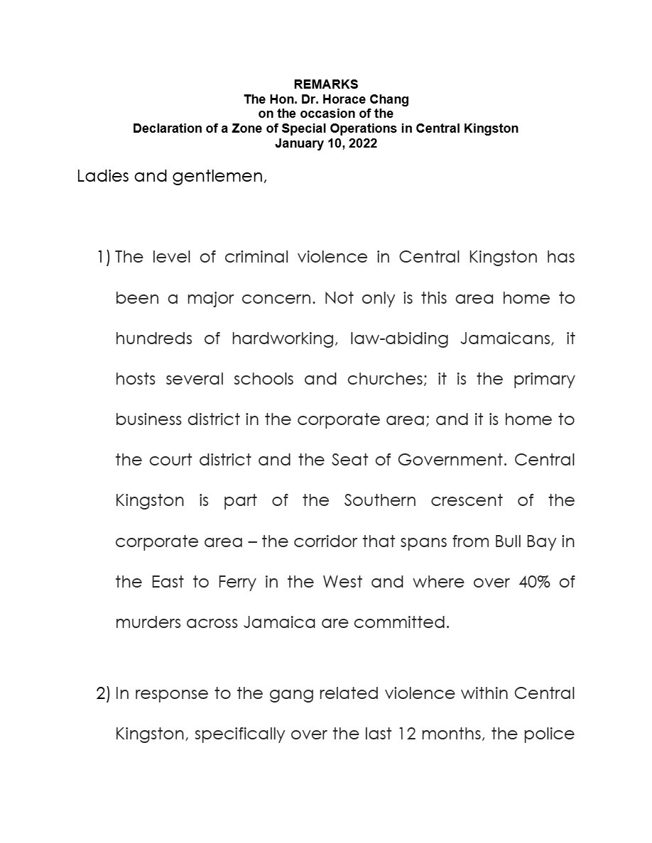 Front page of Remarks - ZOSO Declaration in Central Kingston (Jan. 2022)