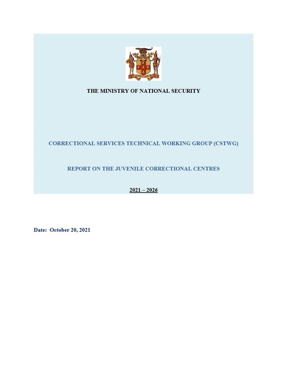 Front page of Report on the Juvenile Correctional Centres - CSTWG Dec 2021