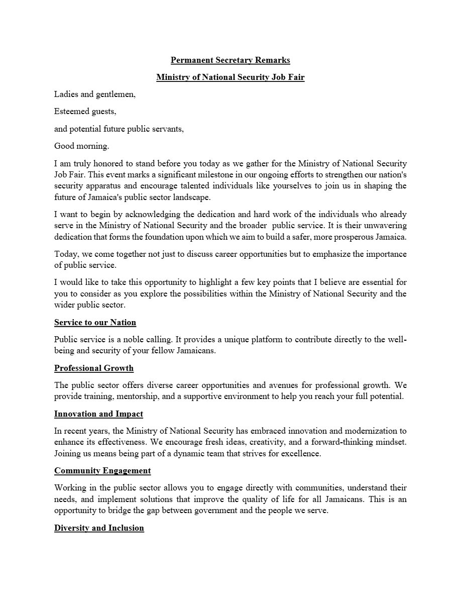 Front page of Speech- PS Remarks at MNS Job Fair